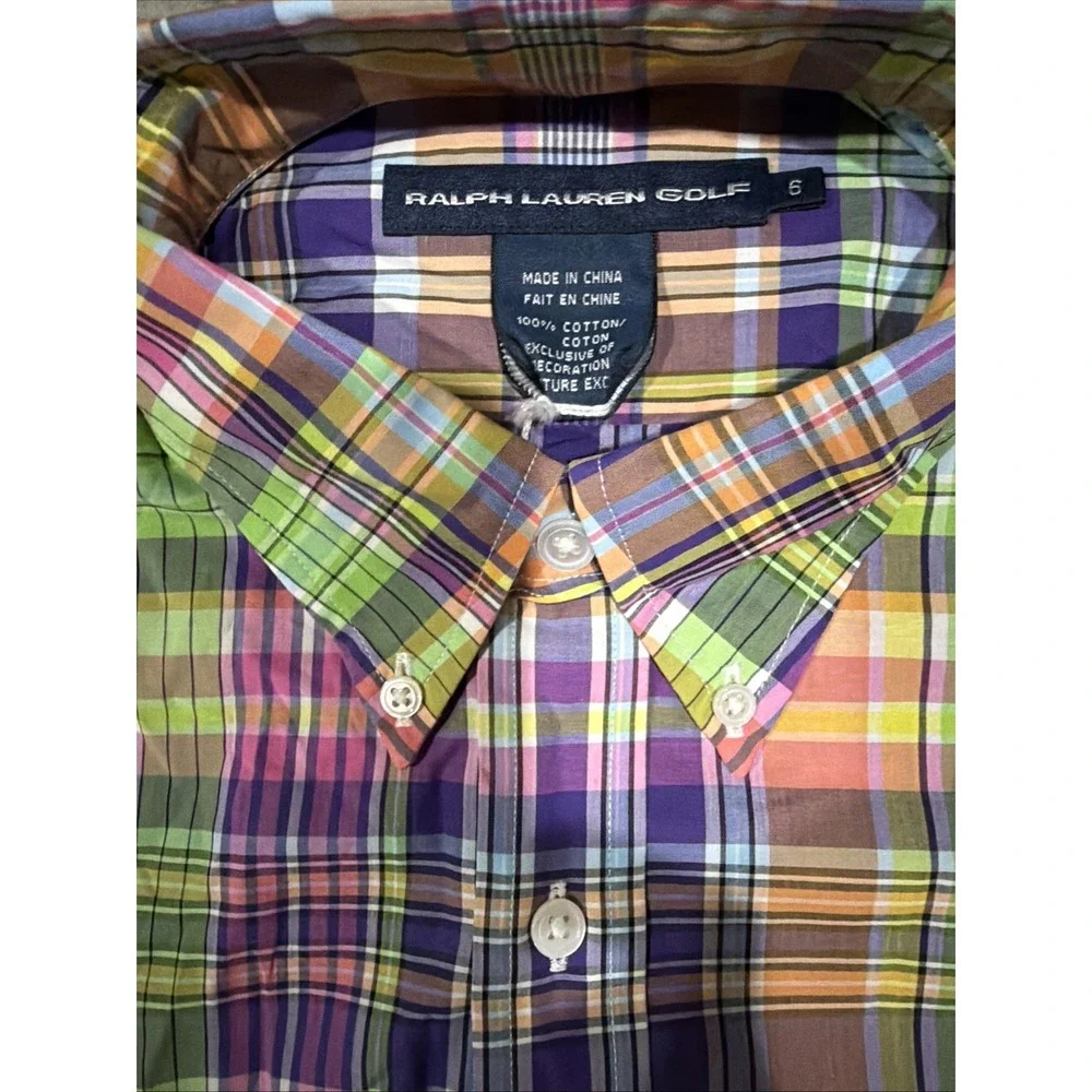 Ralph Lauren Golf Multi‎ Color Plaid  Button Down Long Sleeve Shirt Youth Sz 6